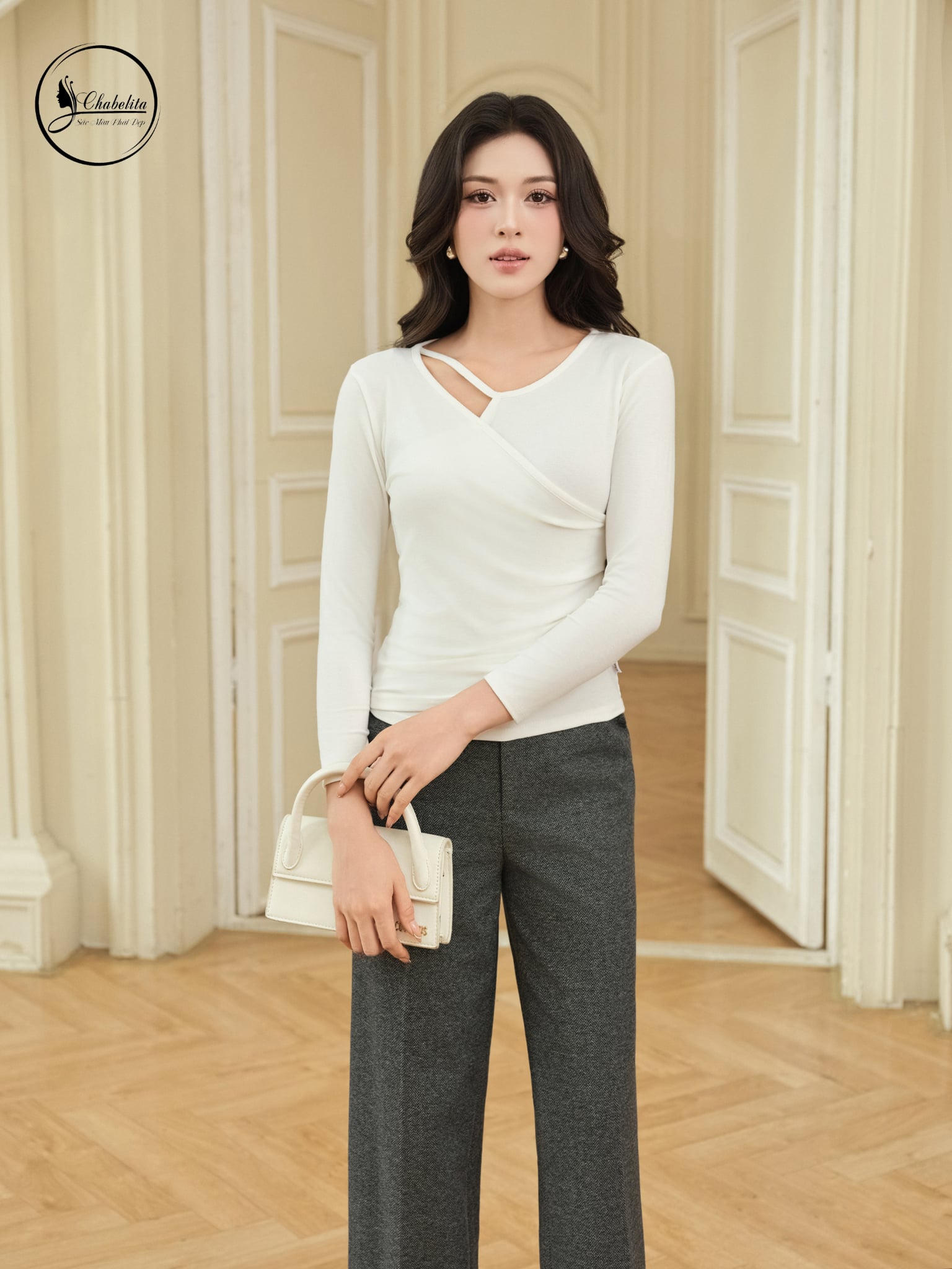 Áo cotton khuy sườn màu trắng