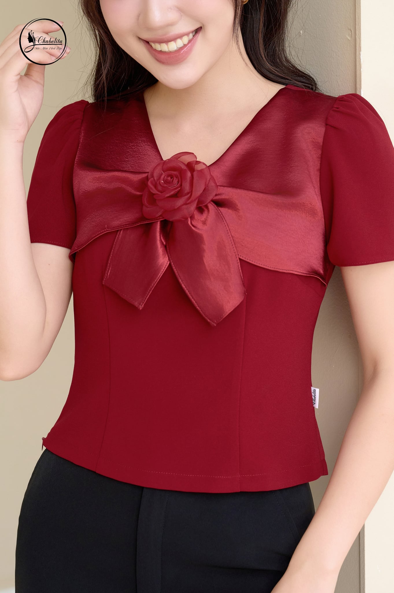 Áo sơ mi phối đỏ