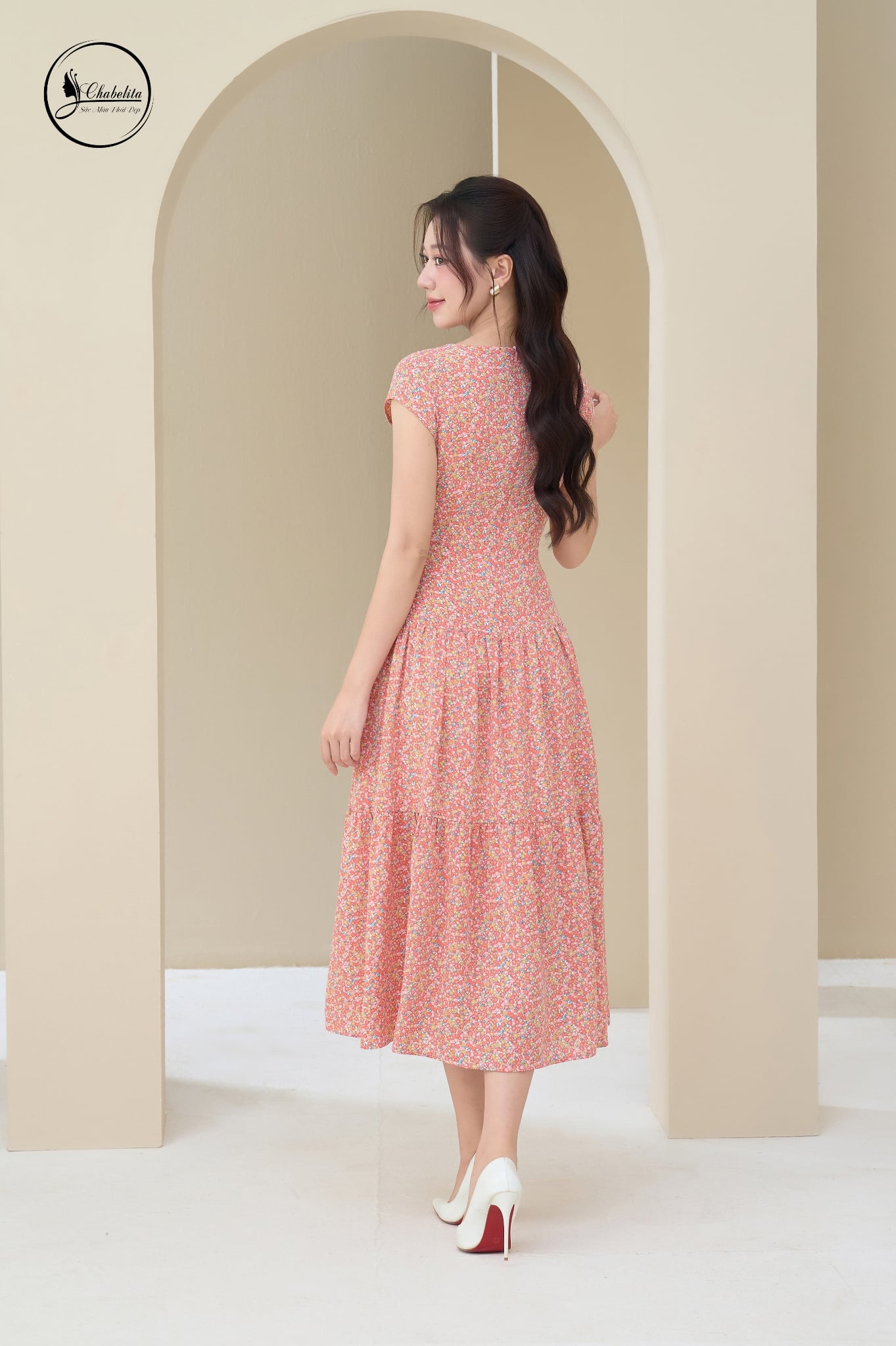 Đầm hoa nhí 3 tầng sát nách màu hồng