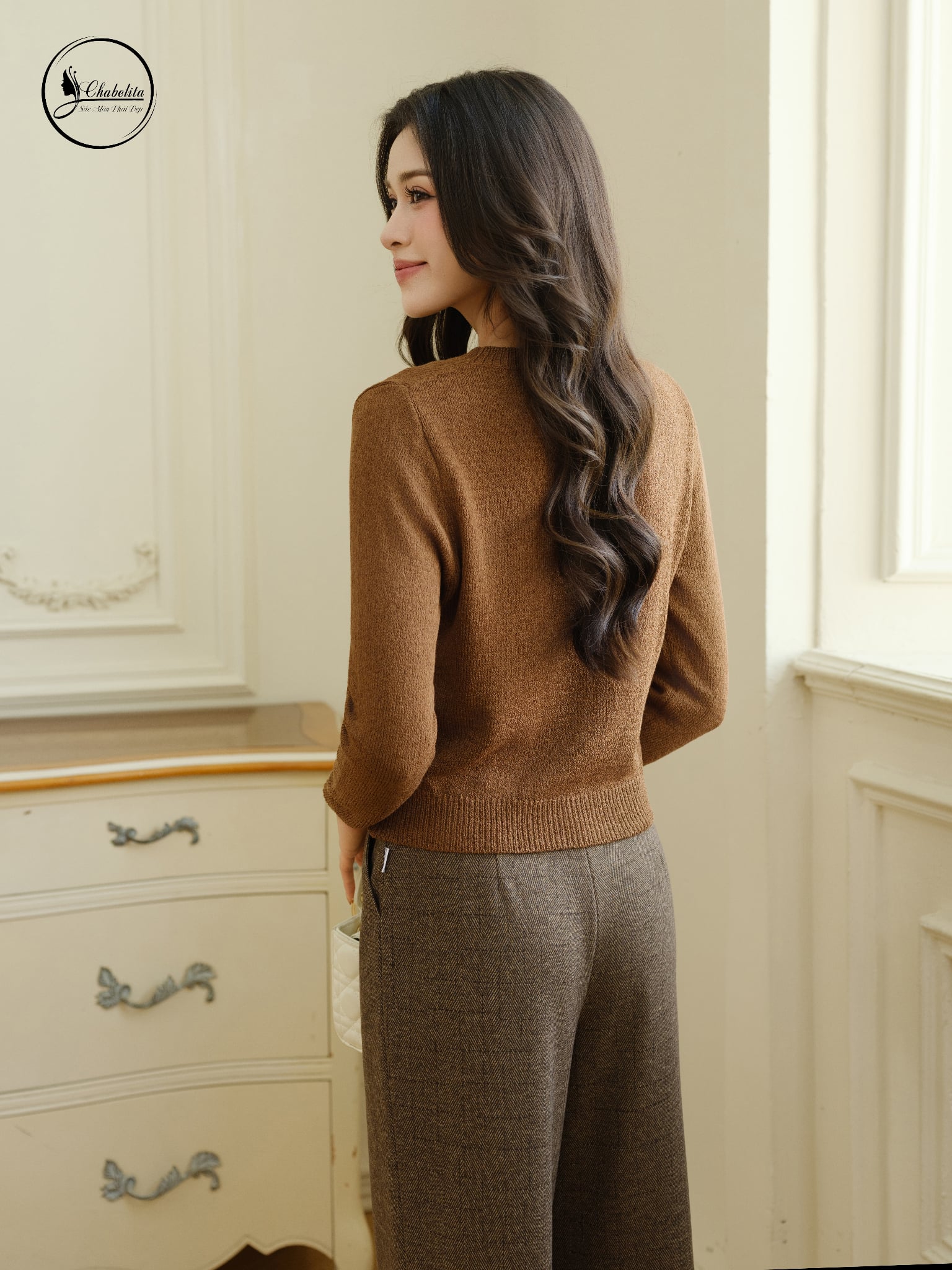 Áo len tay dài cloptop màu nâu