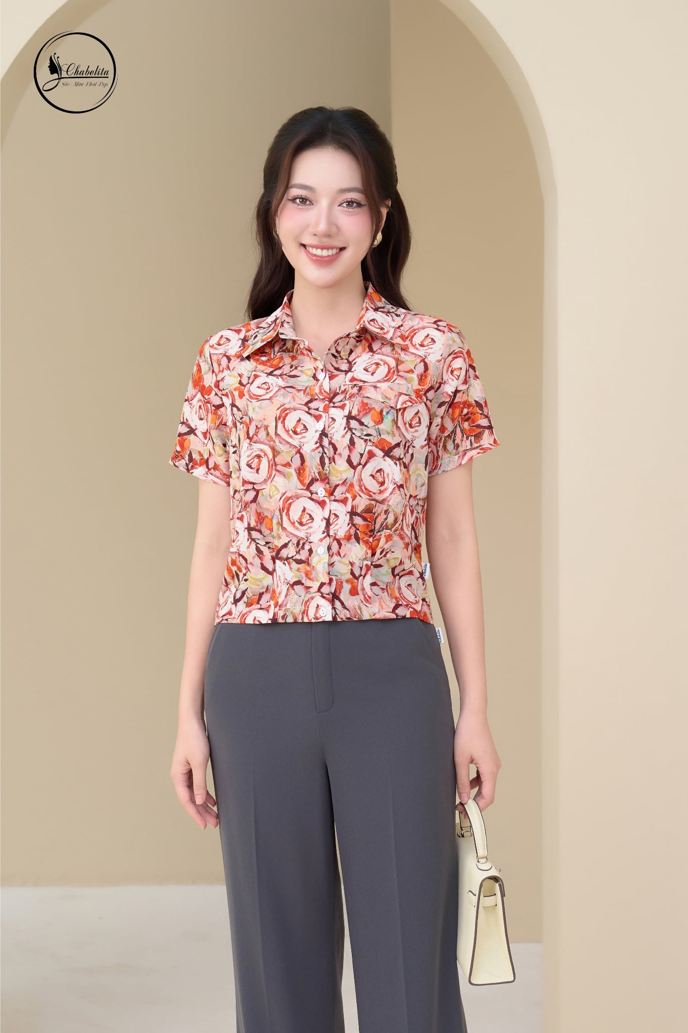 Áo cổ đức cloptop hoa hồng