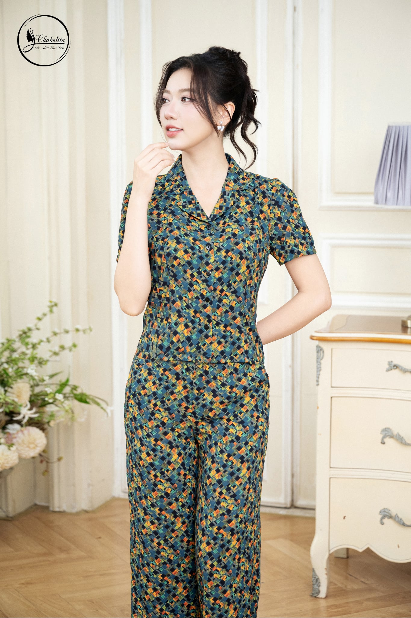 Sét bộ họa tiết màu xanh