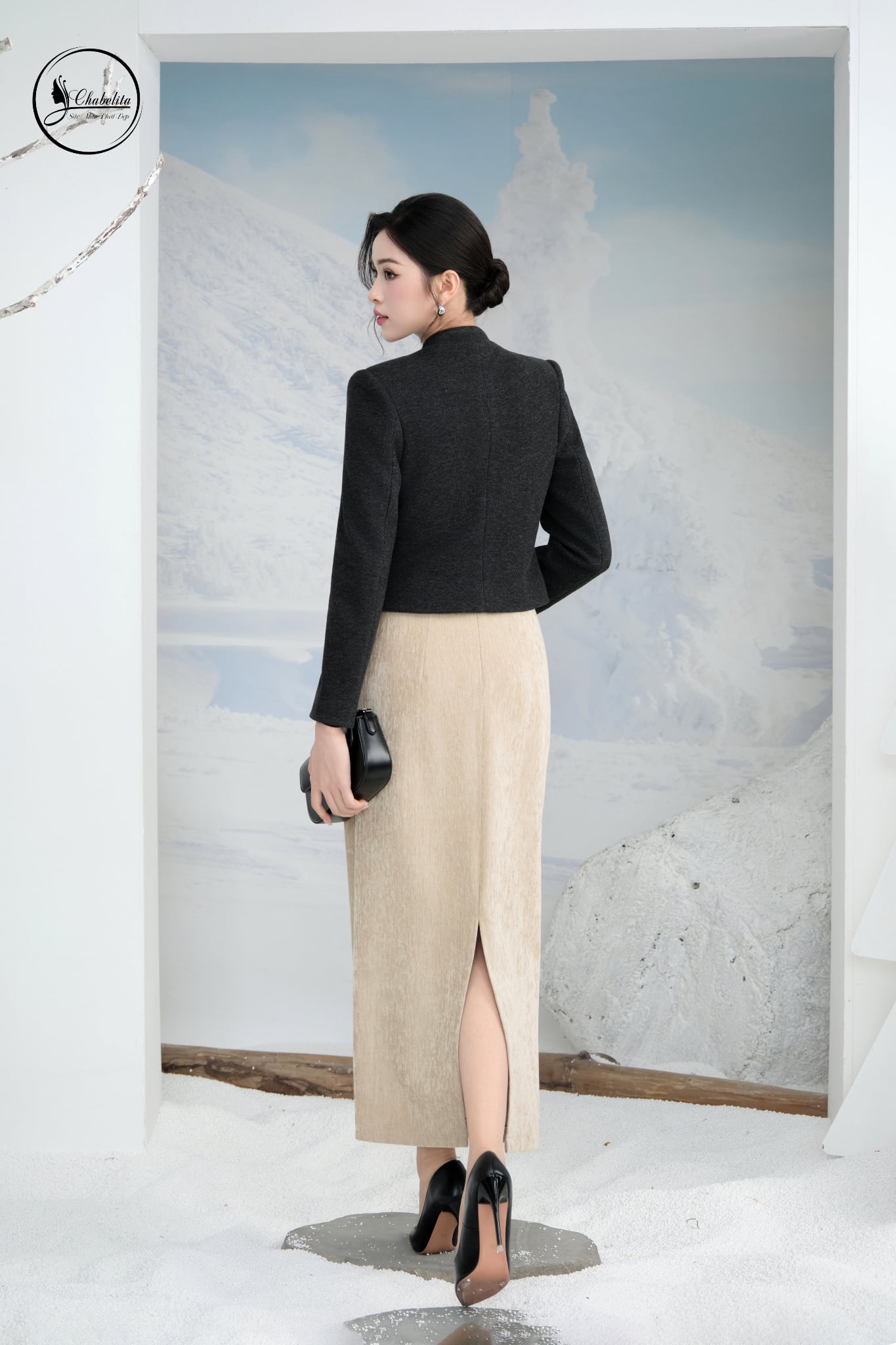 Áo vest cổ tàu màu xám