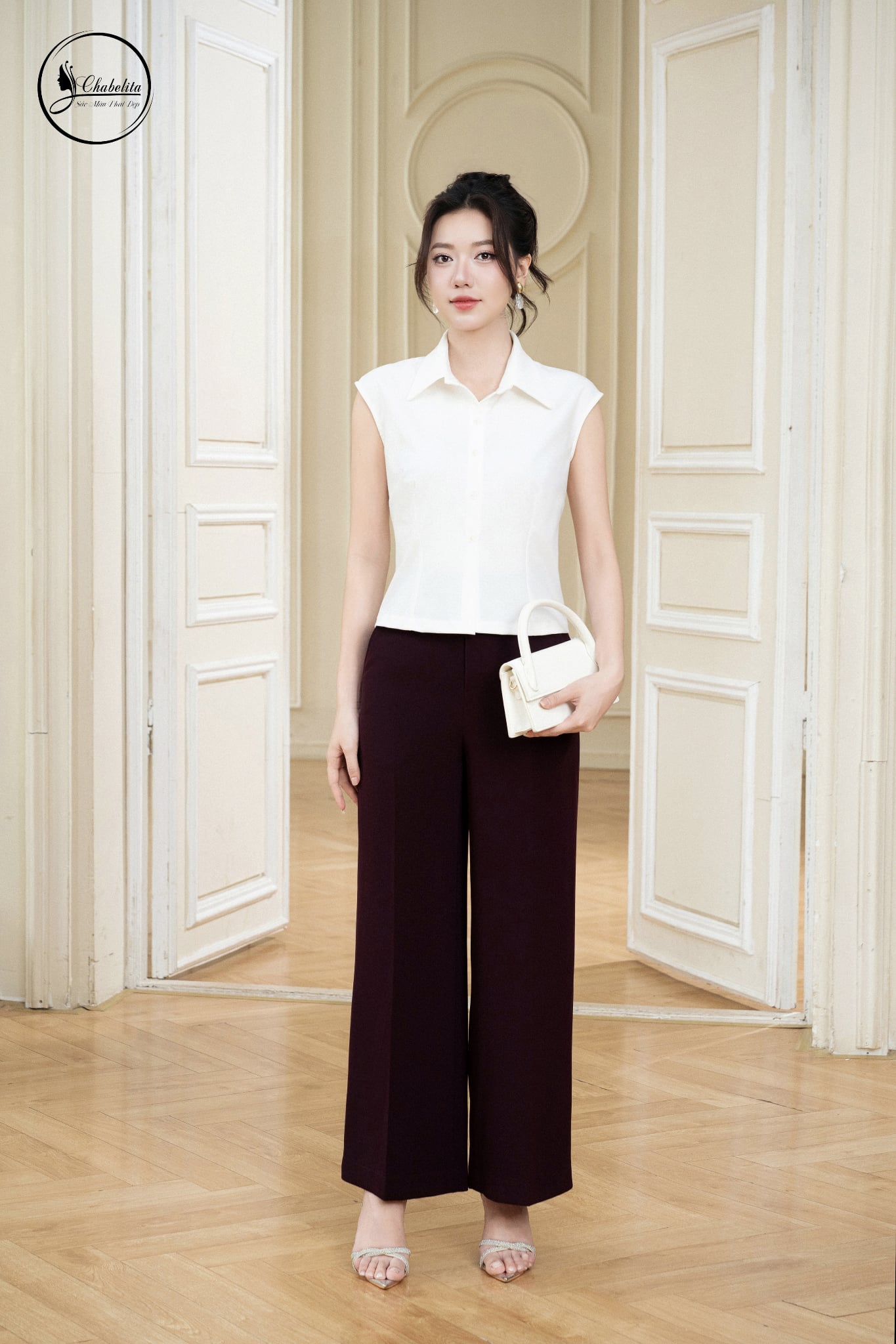 Áo cổ đức tay hến đũi trắng