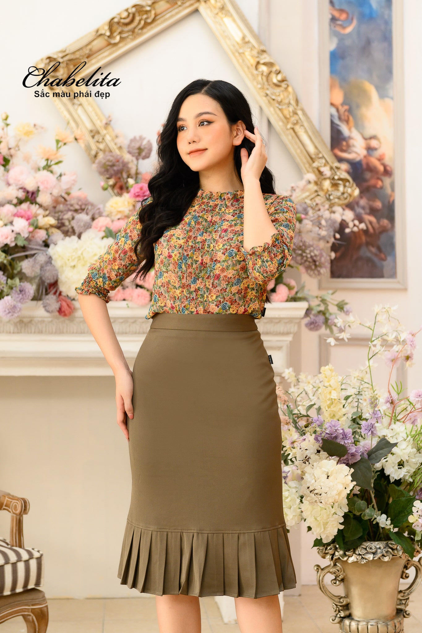 Chân váy đuôi cá màu nâu tây