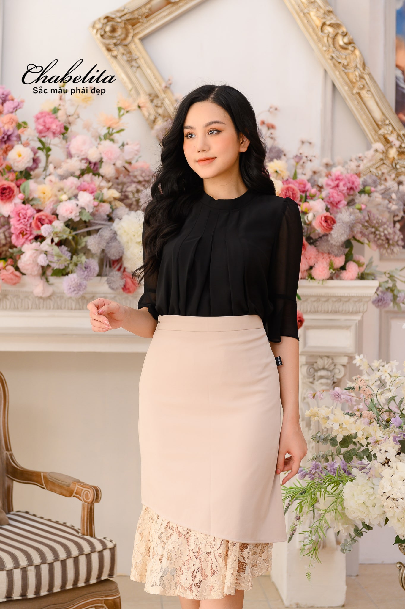 Sơ mi tay cách điệu màu đen