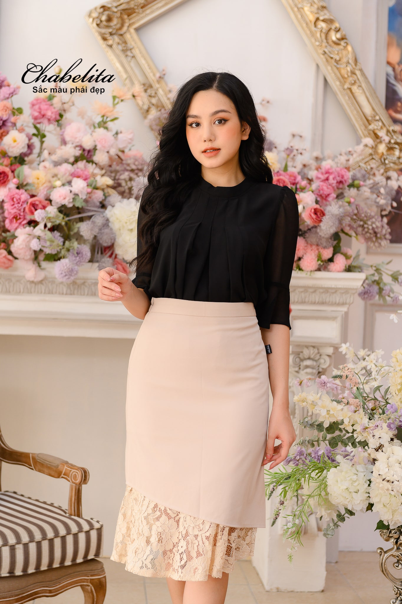 Sơ mi tay cách điệu màu đen