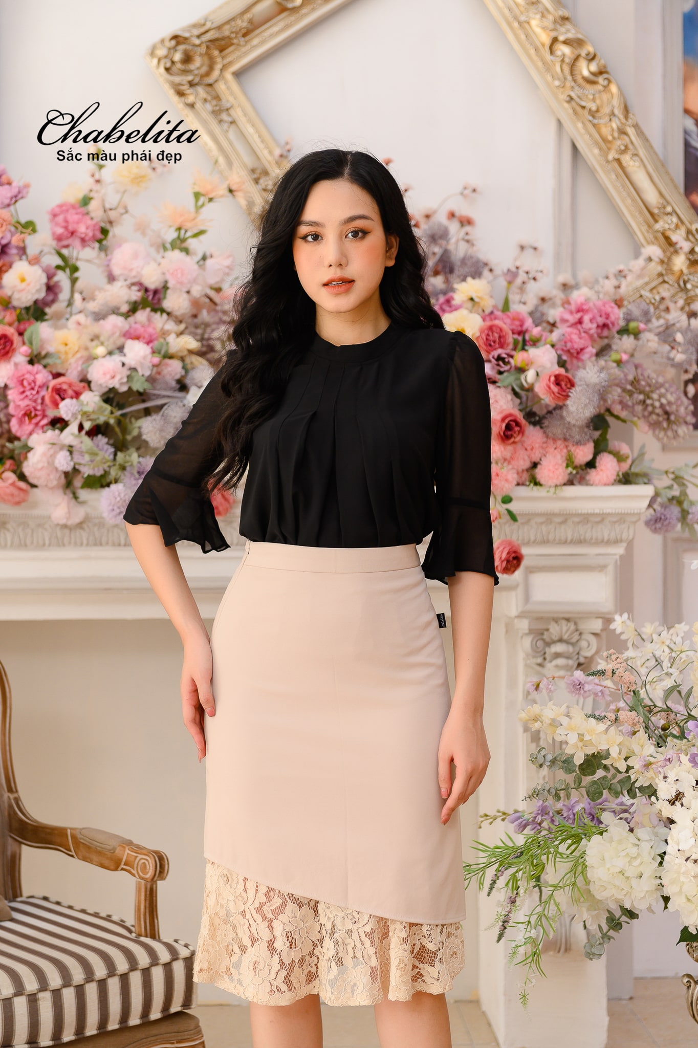 Sơ mi tay cách điệu màu đen