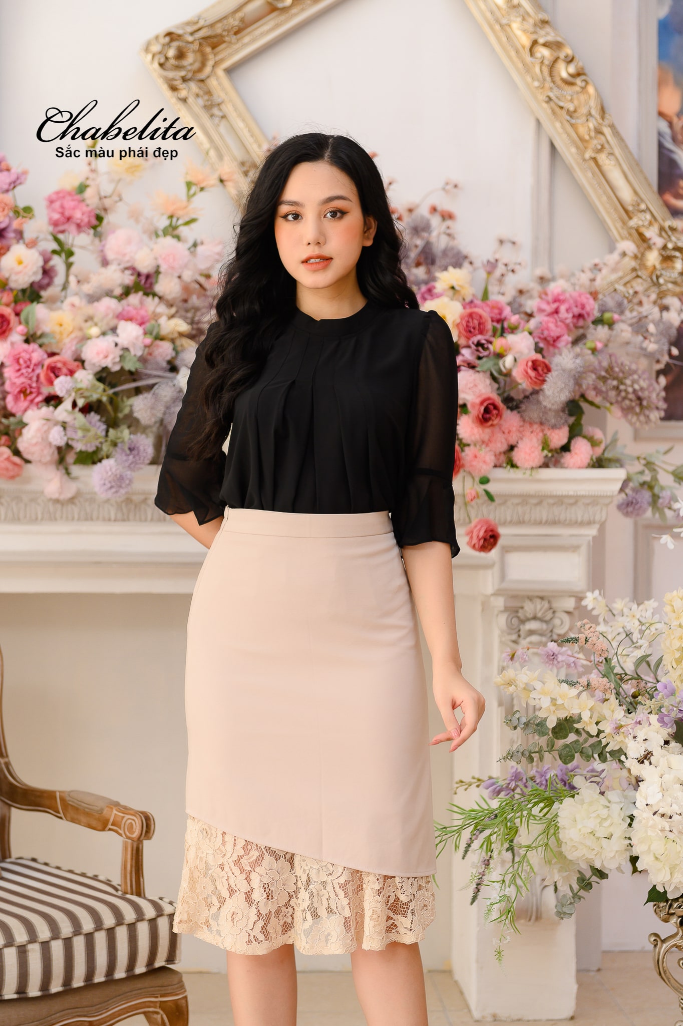 Sơ mi tay cách điệu màu đen