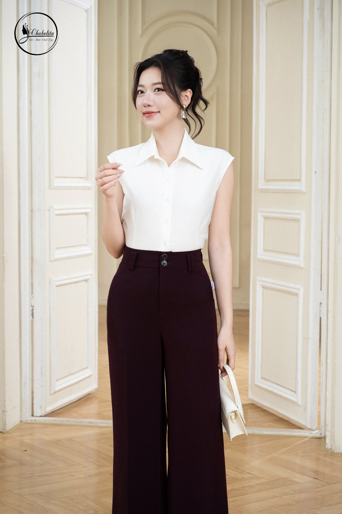 Áo cổ đức tay hến đũi trắng