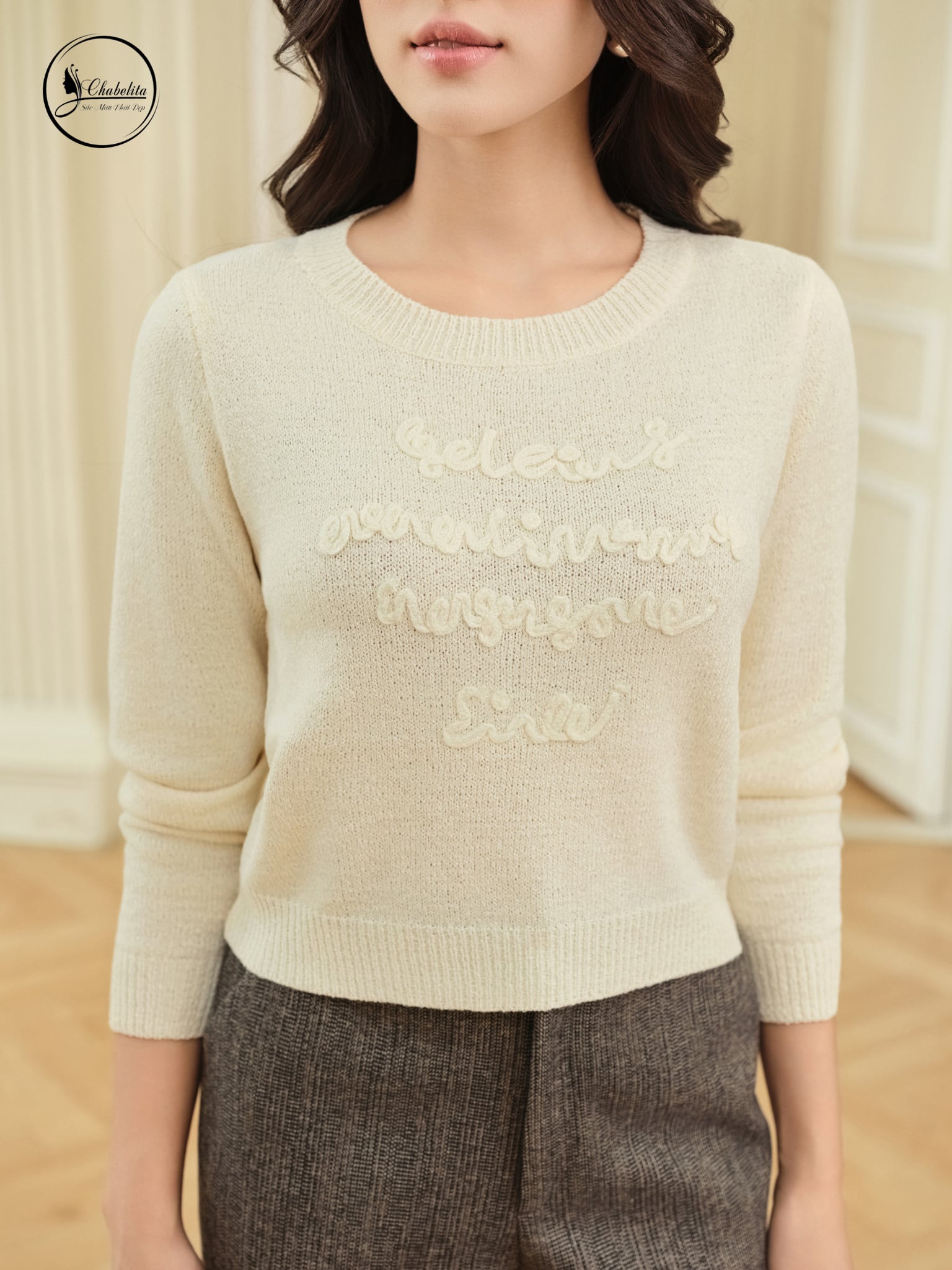 Áo len tay dài cloptop màu be