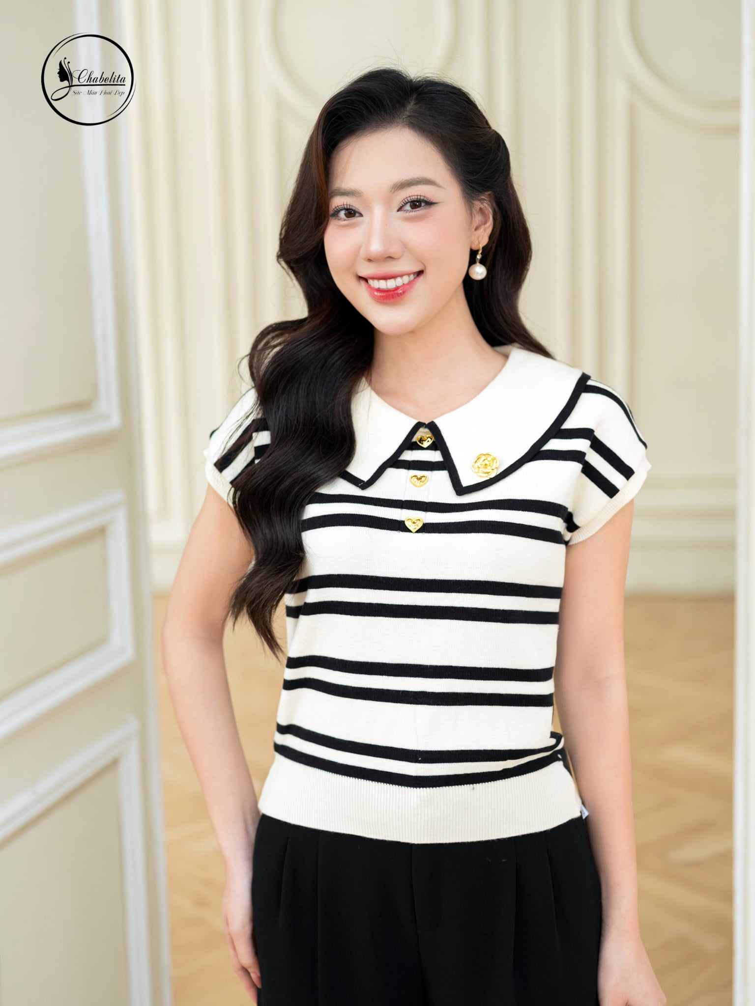 Áo len mongtoghi kẻ trắng