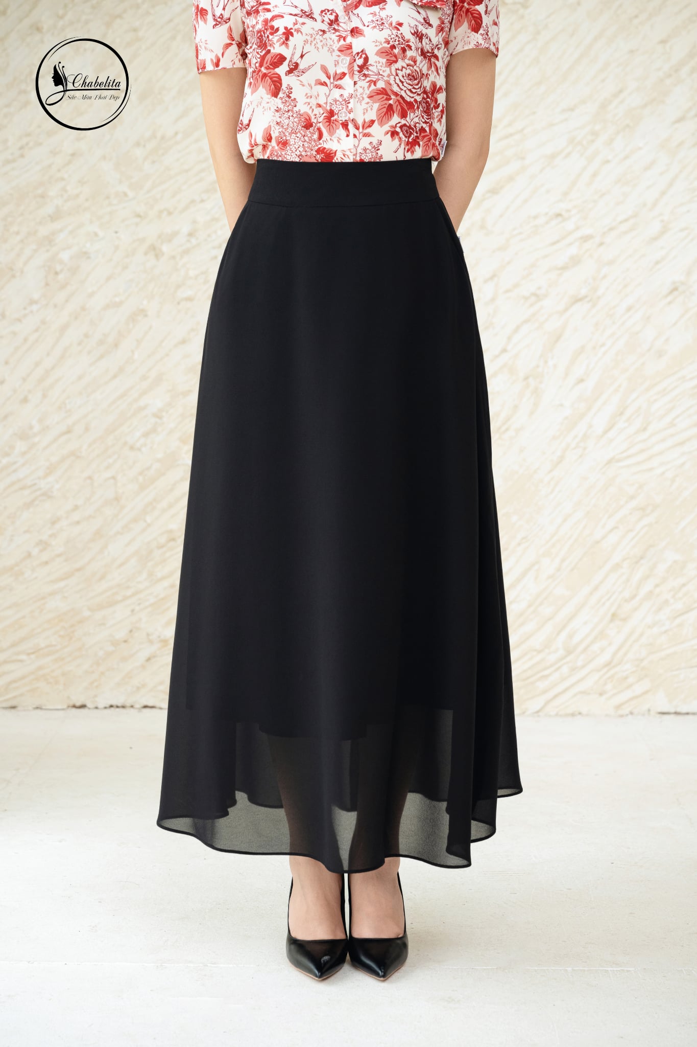 Chân váy xòe chiphong đen