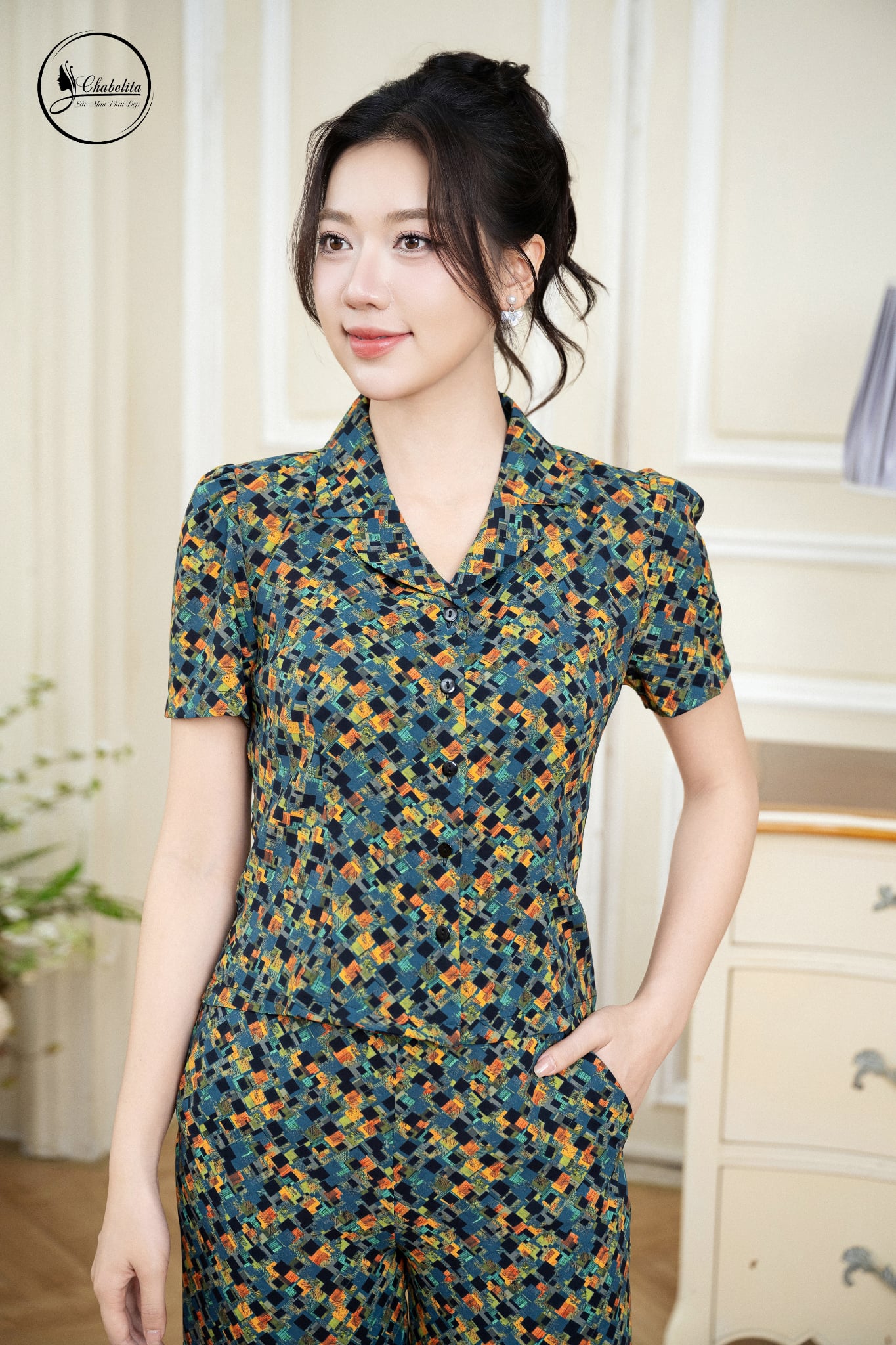 Sét bộ họa tiết màu xanh