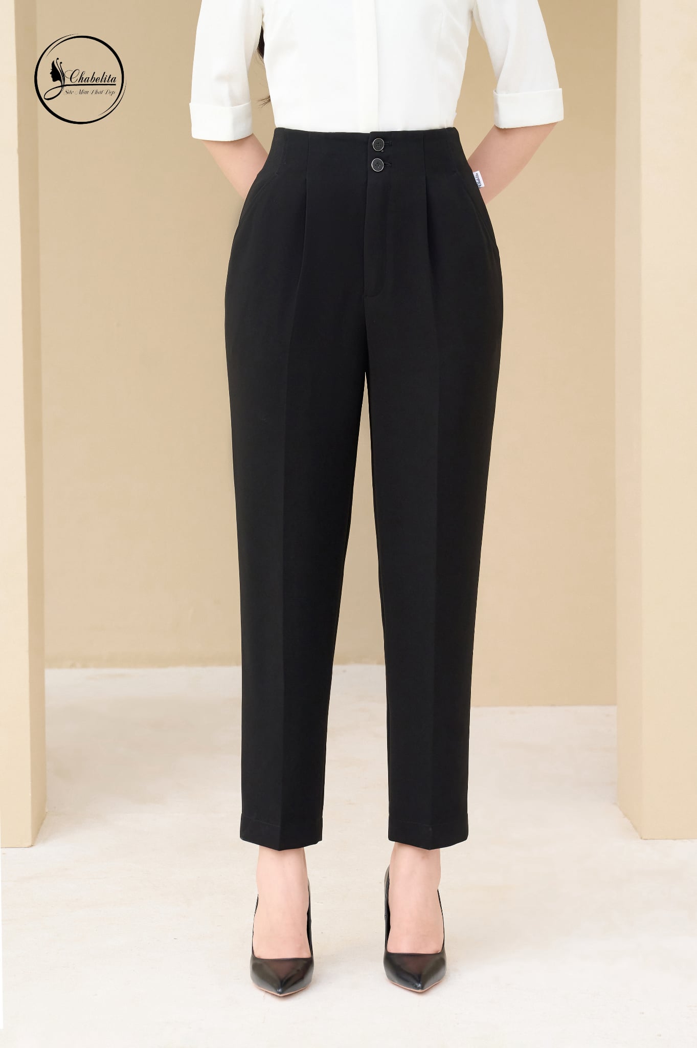 Quần baggy cạp liền màu đen