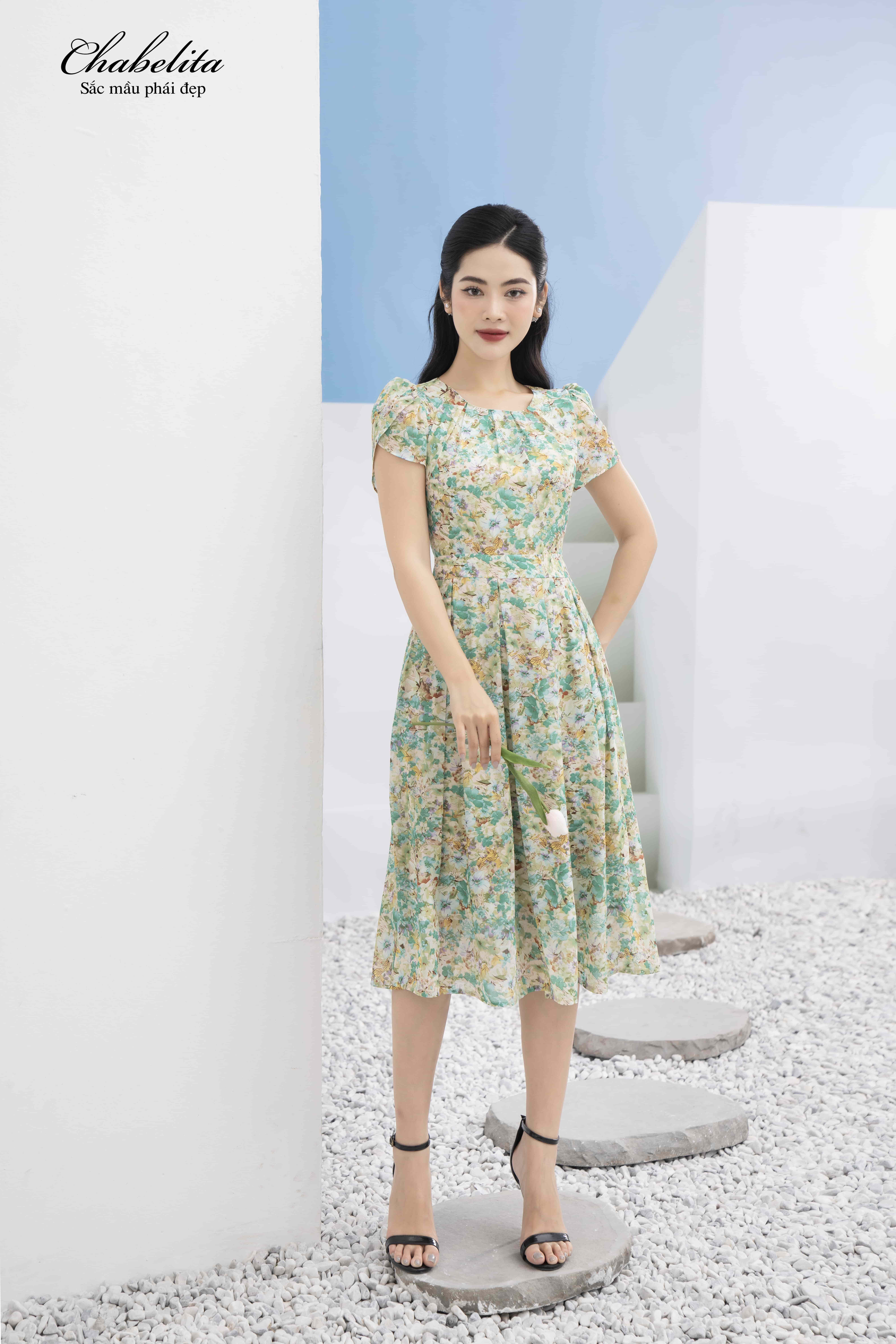 Đầm hoa màu xanh