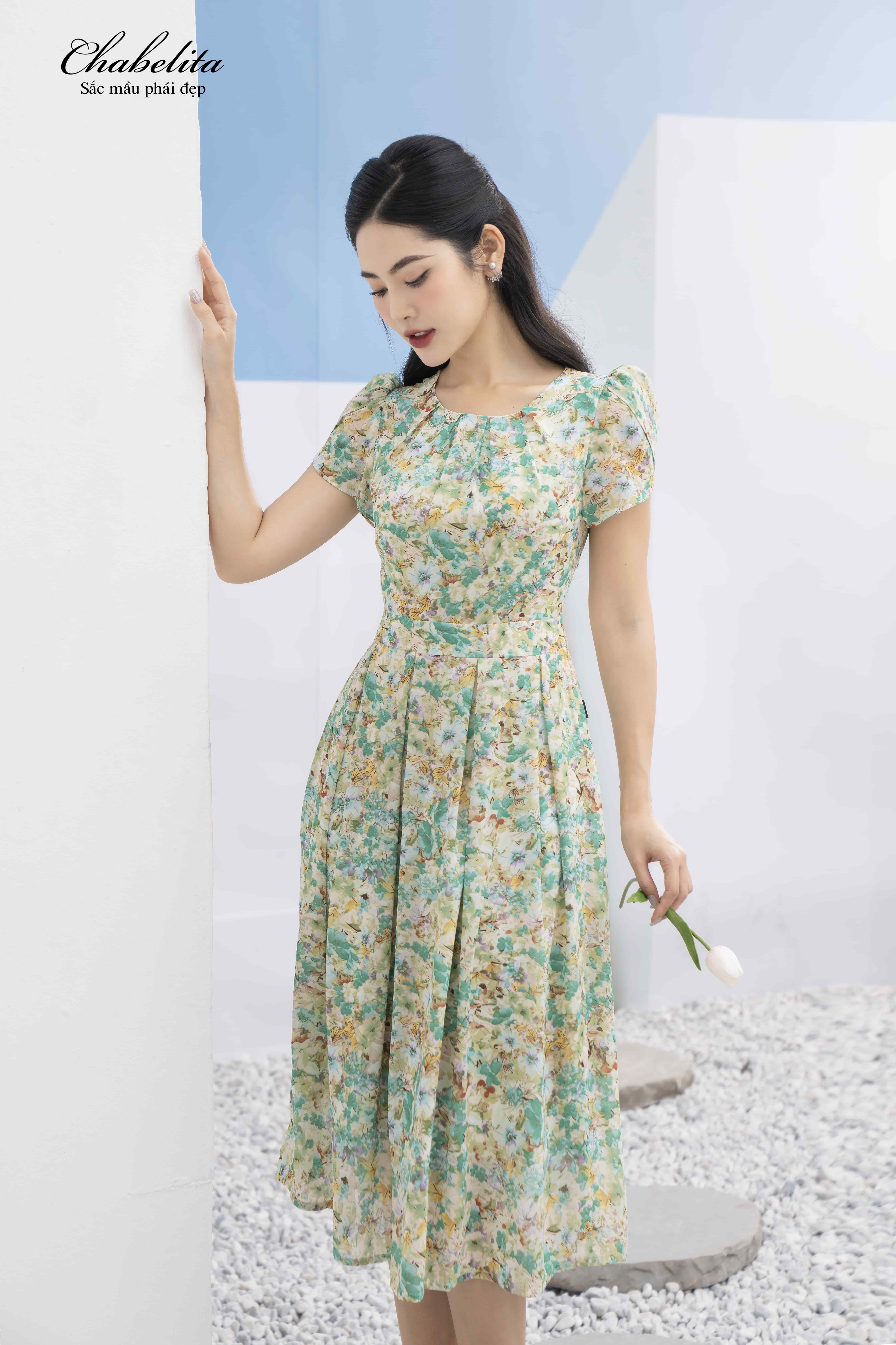 Đầm hoa màu xanh
