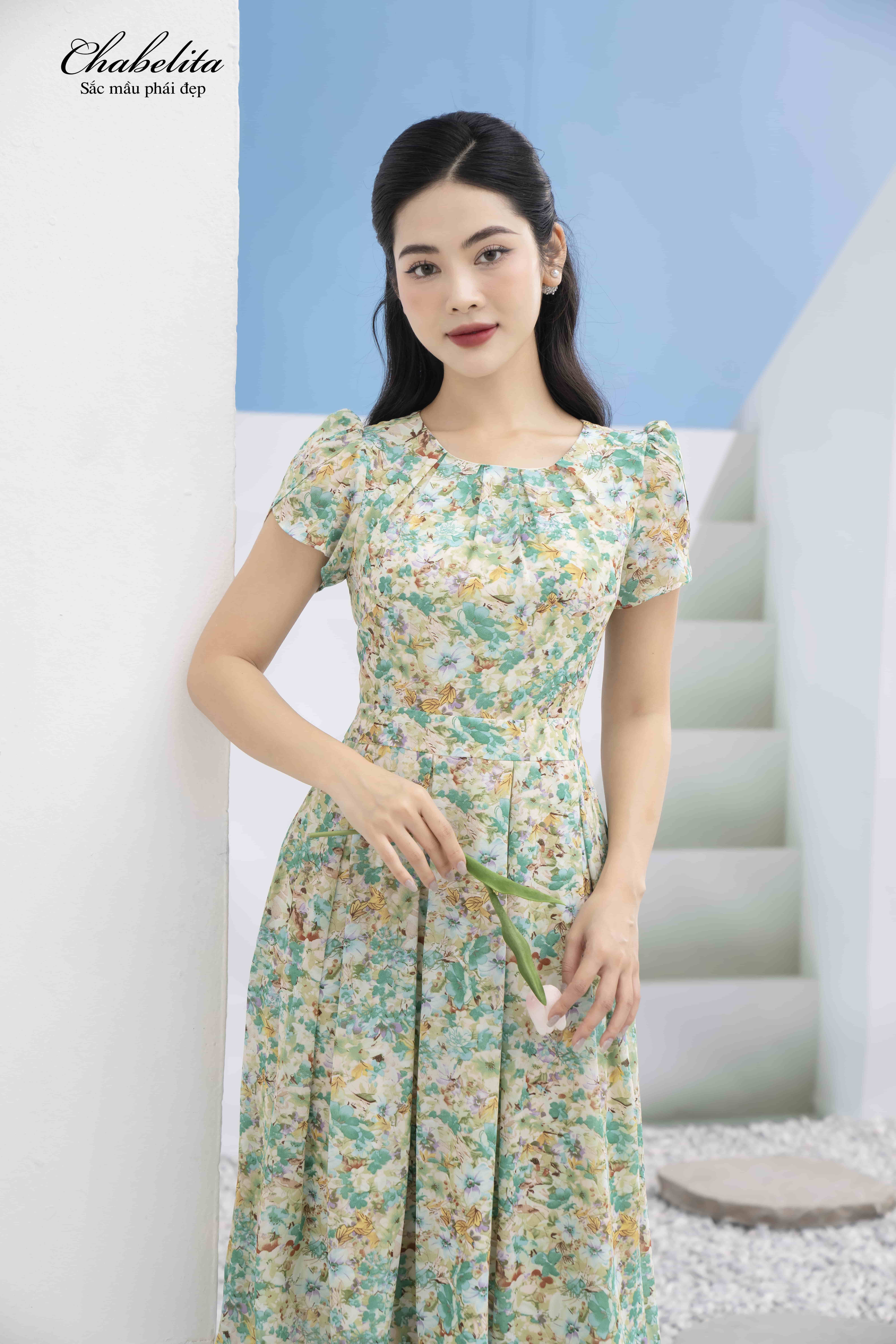 Đầm hoa màu xanh