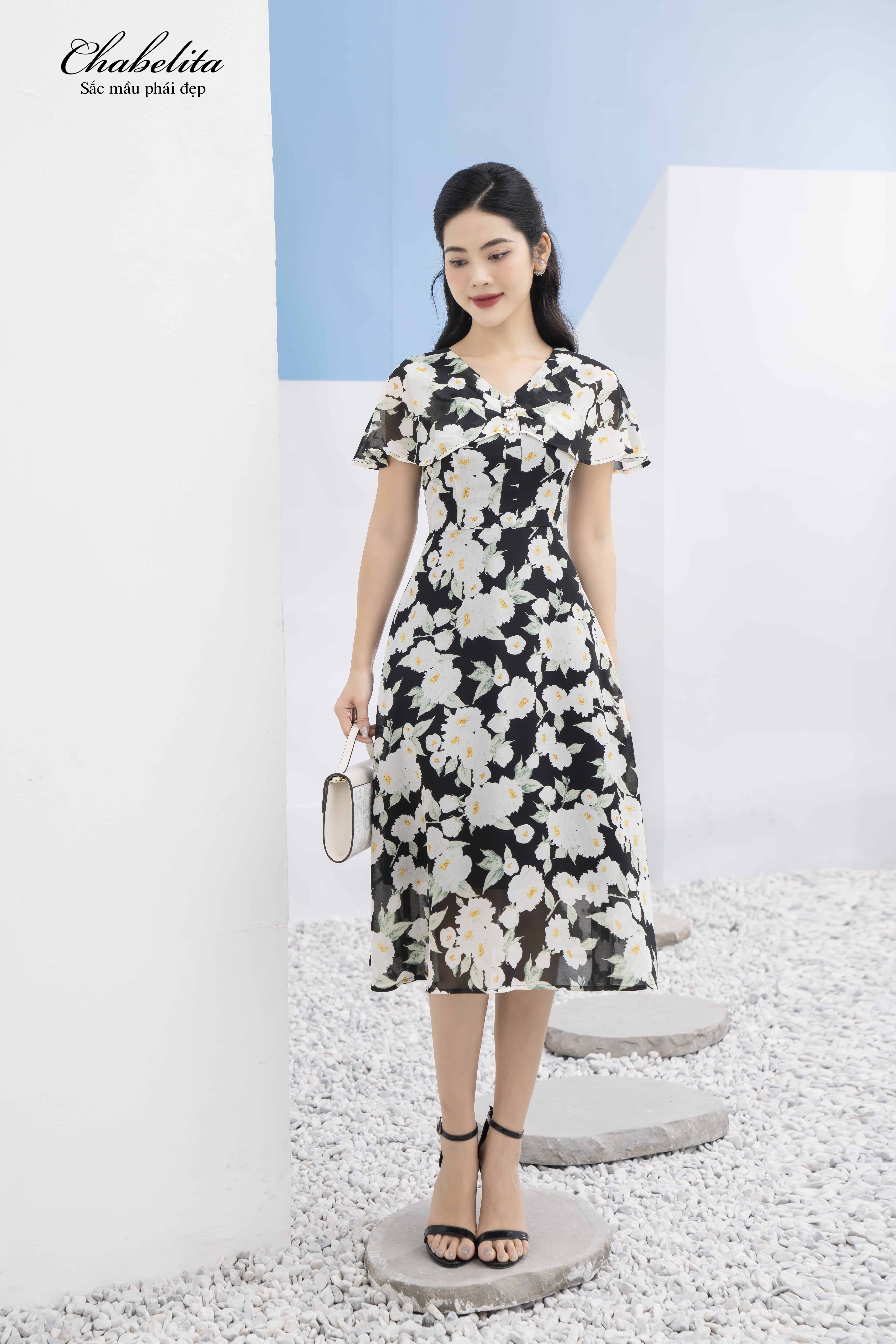 Đầm hoa đen trắng