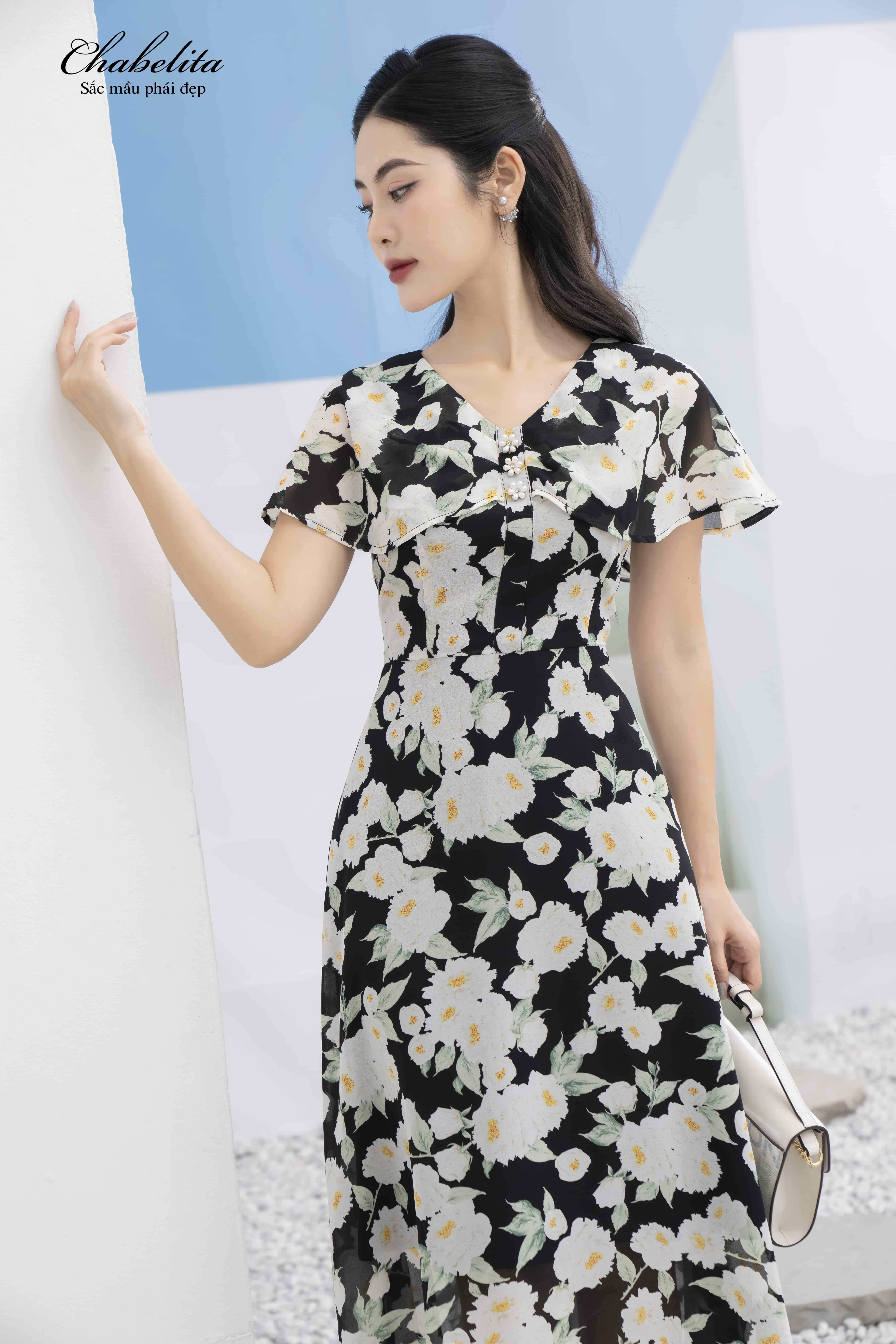 Đầm hoa đen trắng