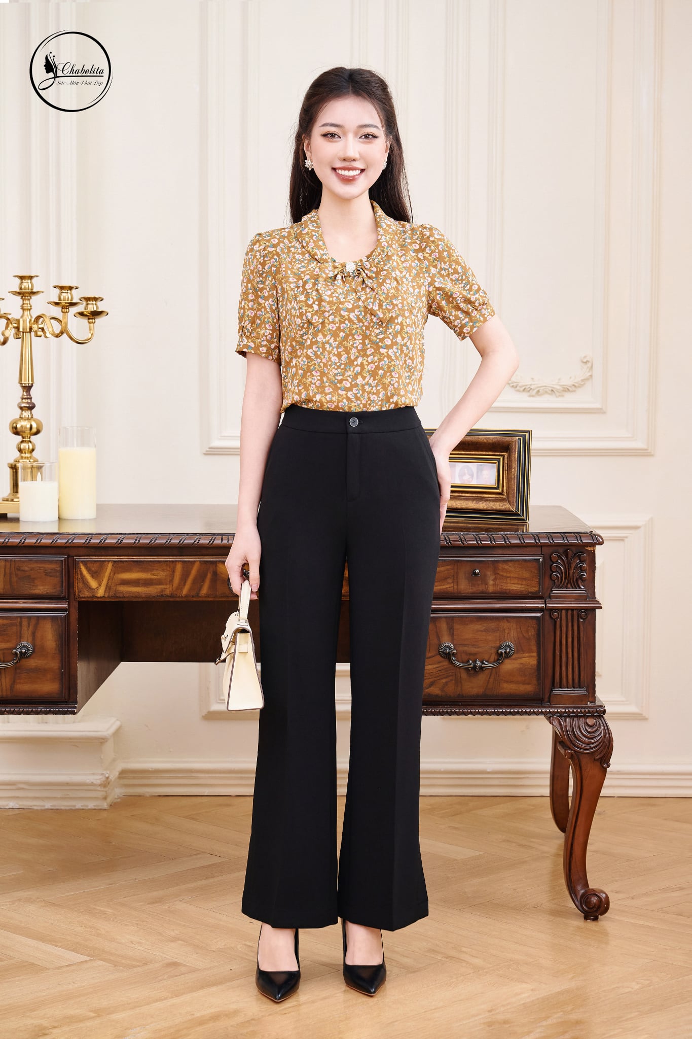 Quần ống vẩy sẻ sườn màu đen