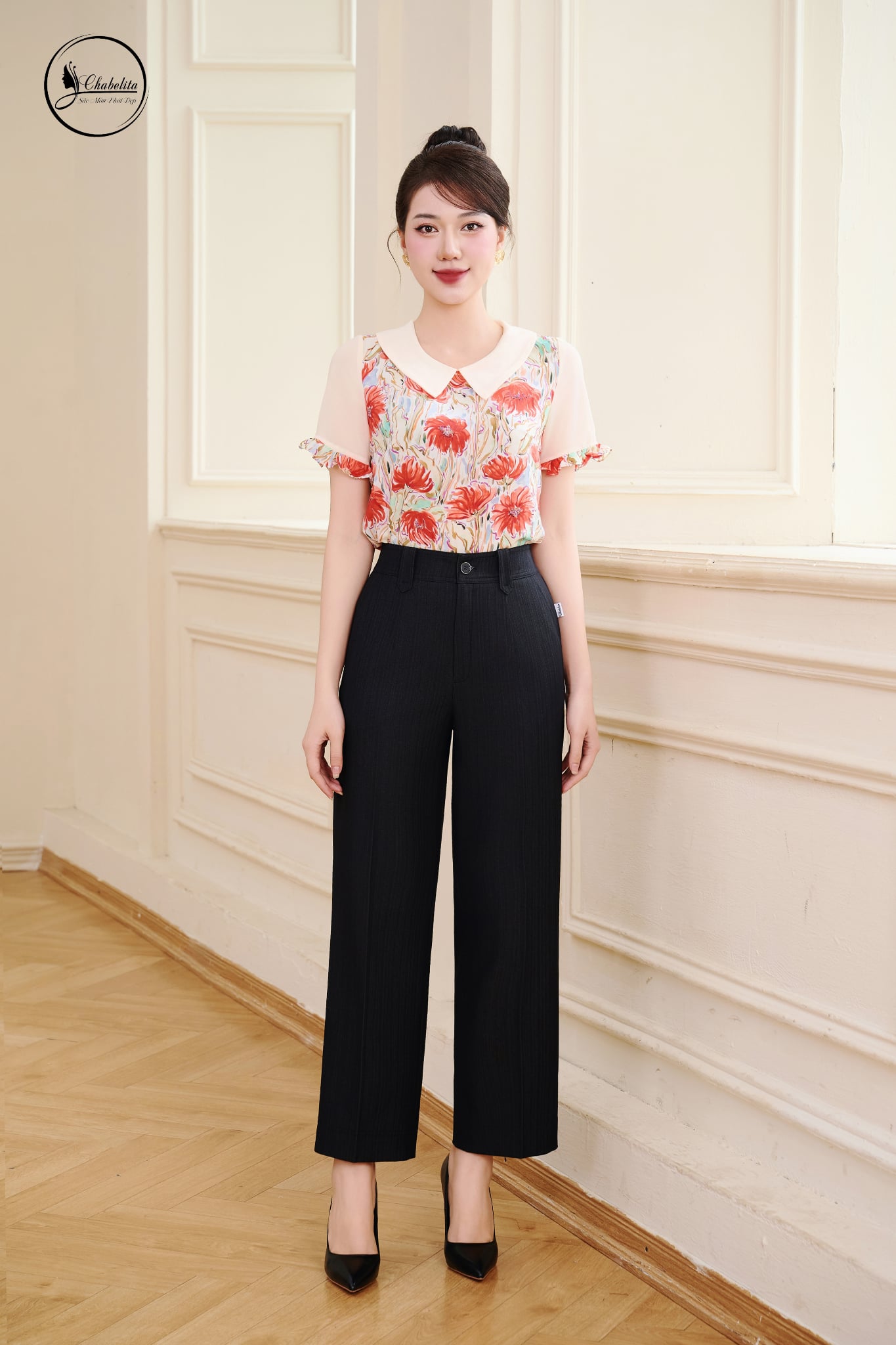 Quần suông cạp chun 1 khuy màu đen