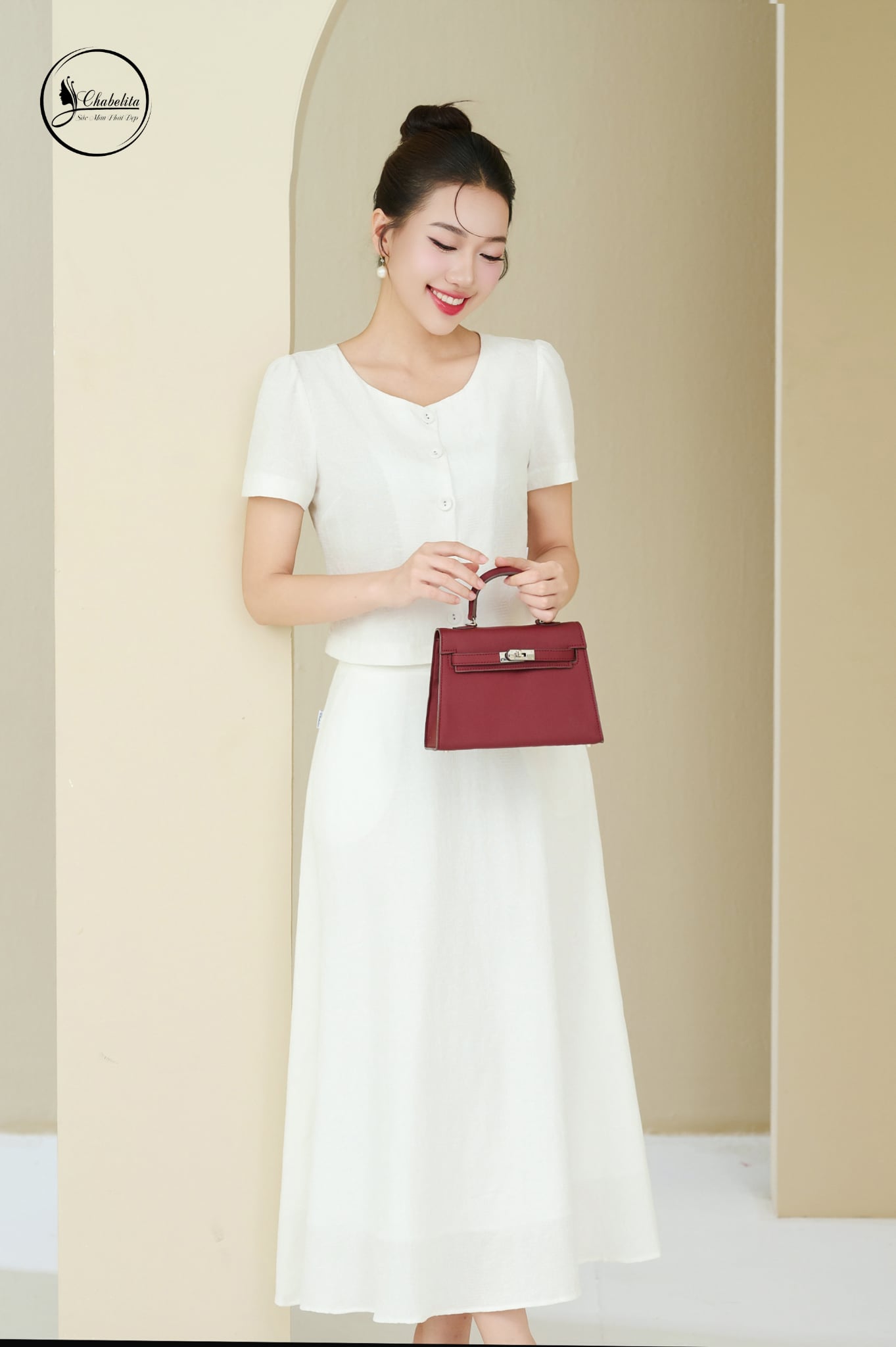 Sét bộ áo phối chân váy màu trắng