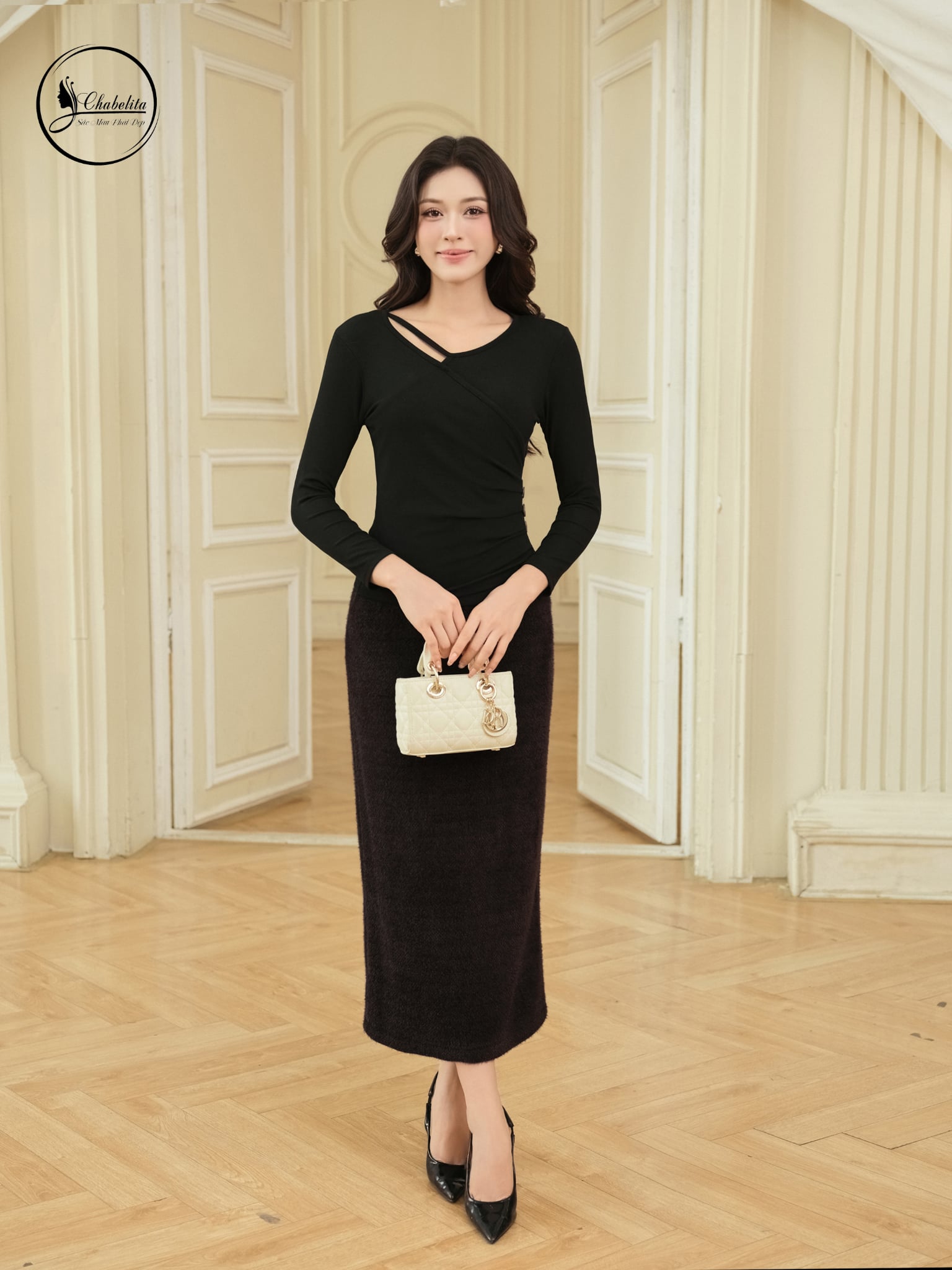 Áo cotton khuy sườn màu đen