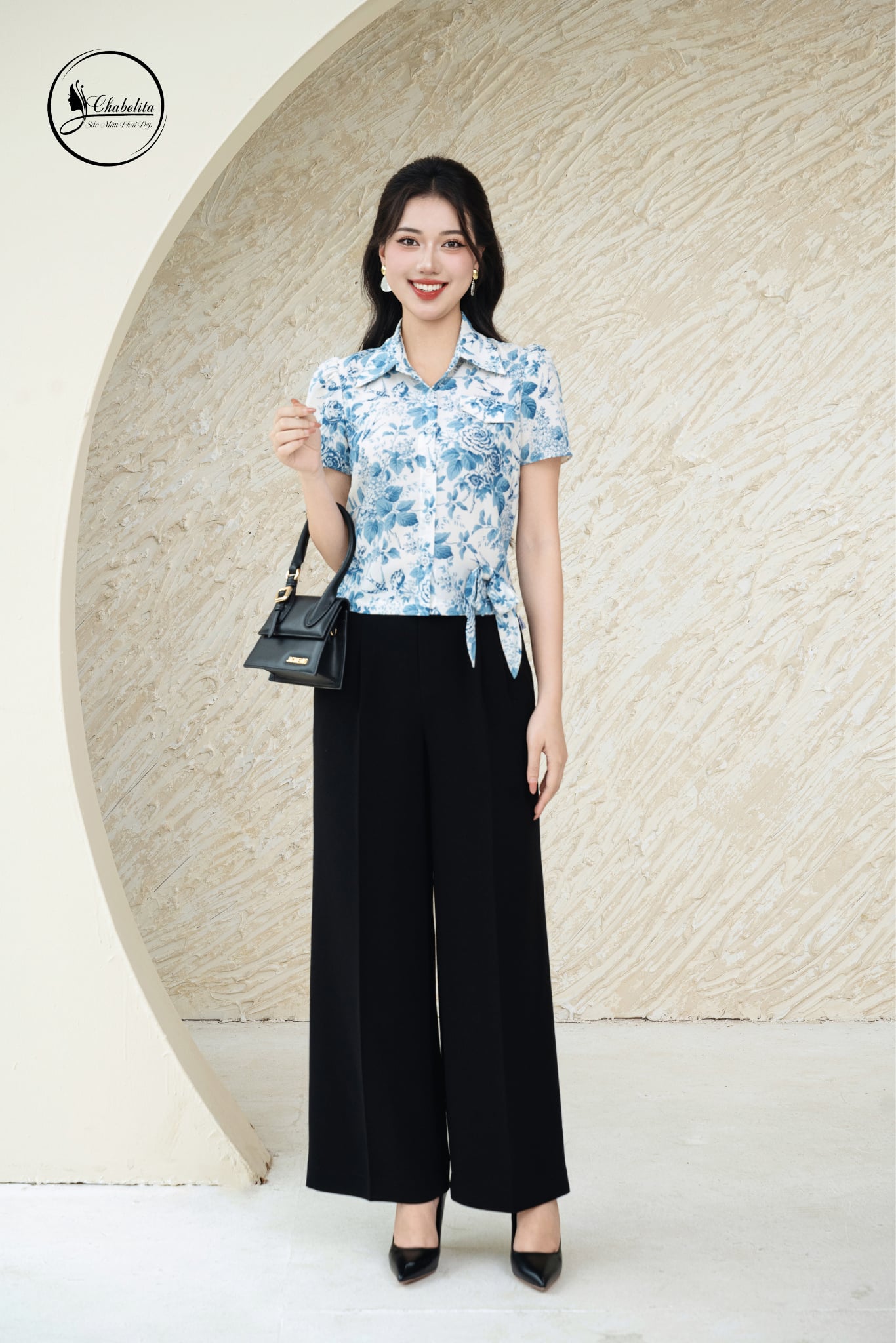 Quần suông cạp 2khuy màu đen