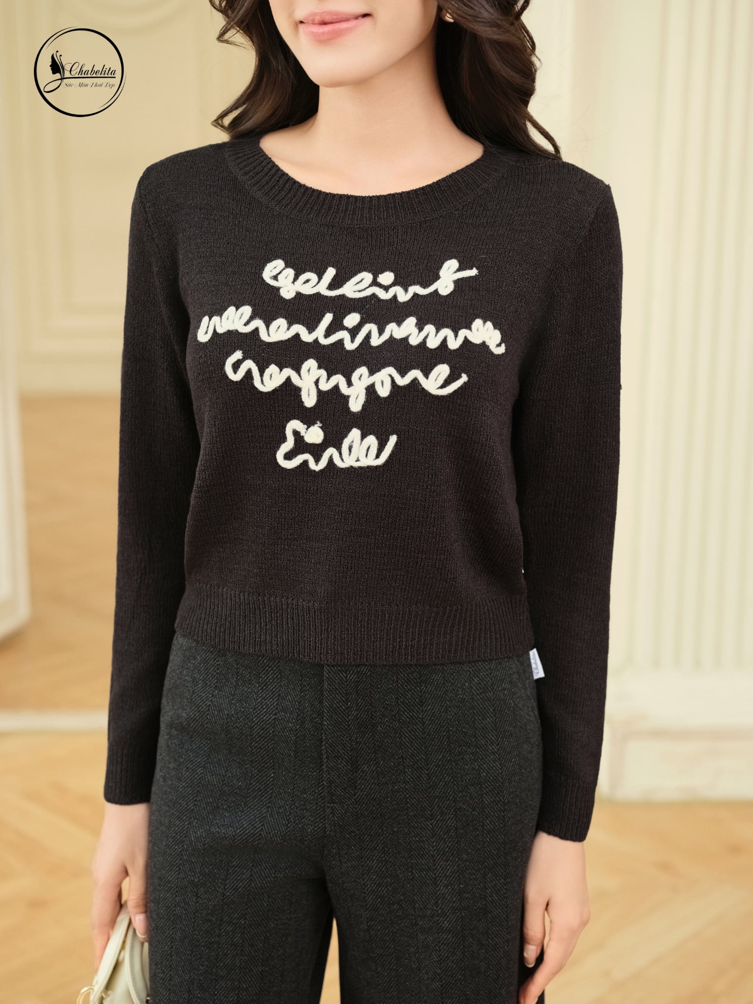 Áo len tay dài cloptop màu đen