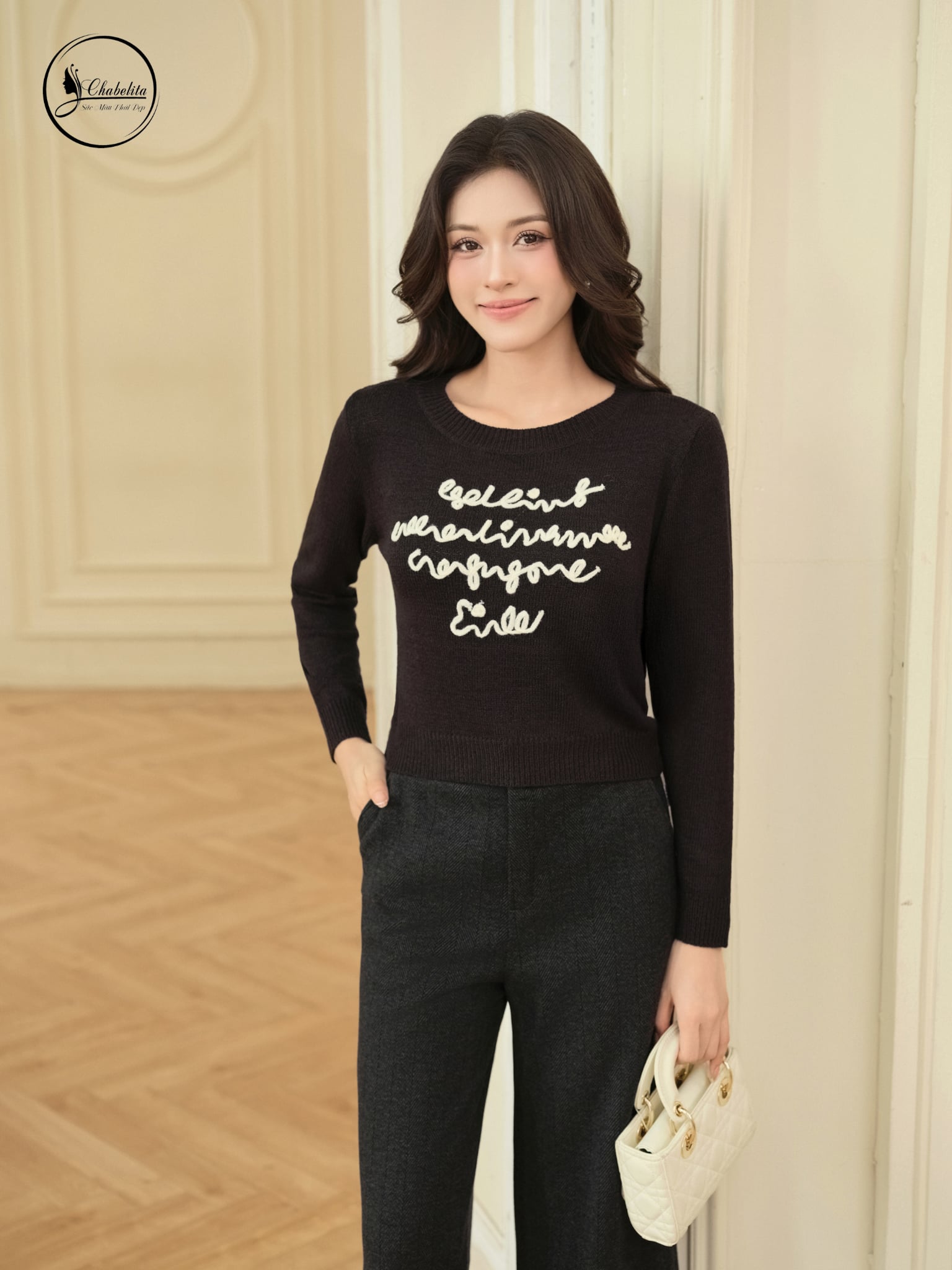 Áo len tay dài cloptop màu đen