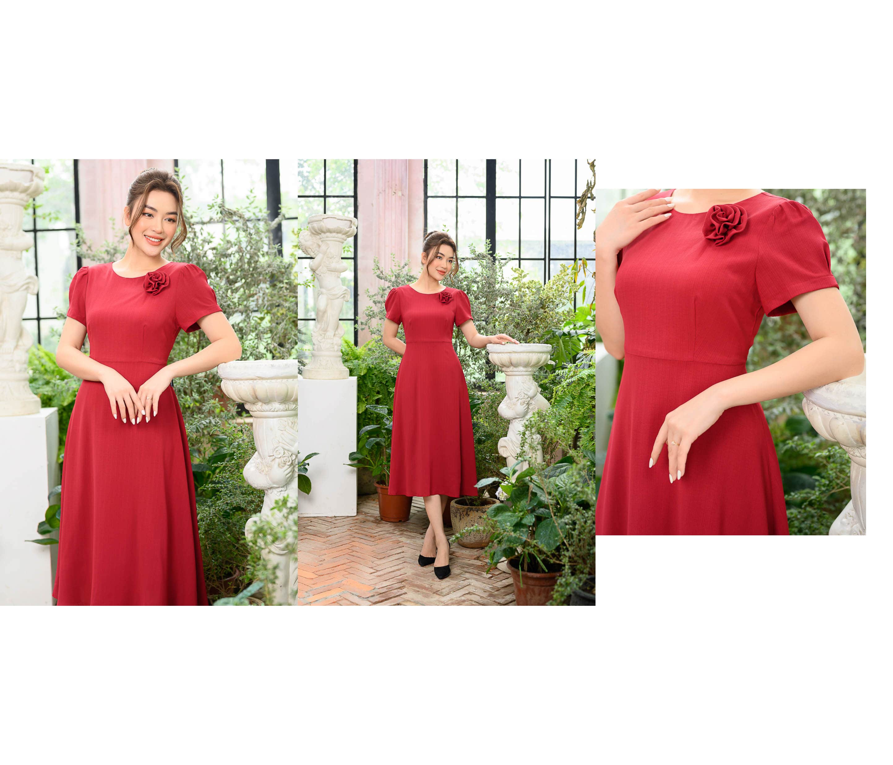 Đầm nơ ngực màu đỏ