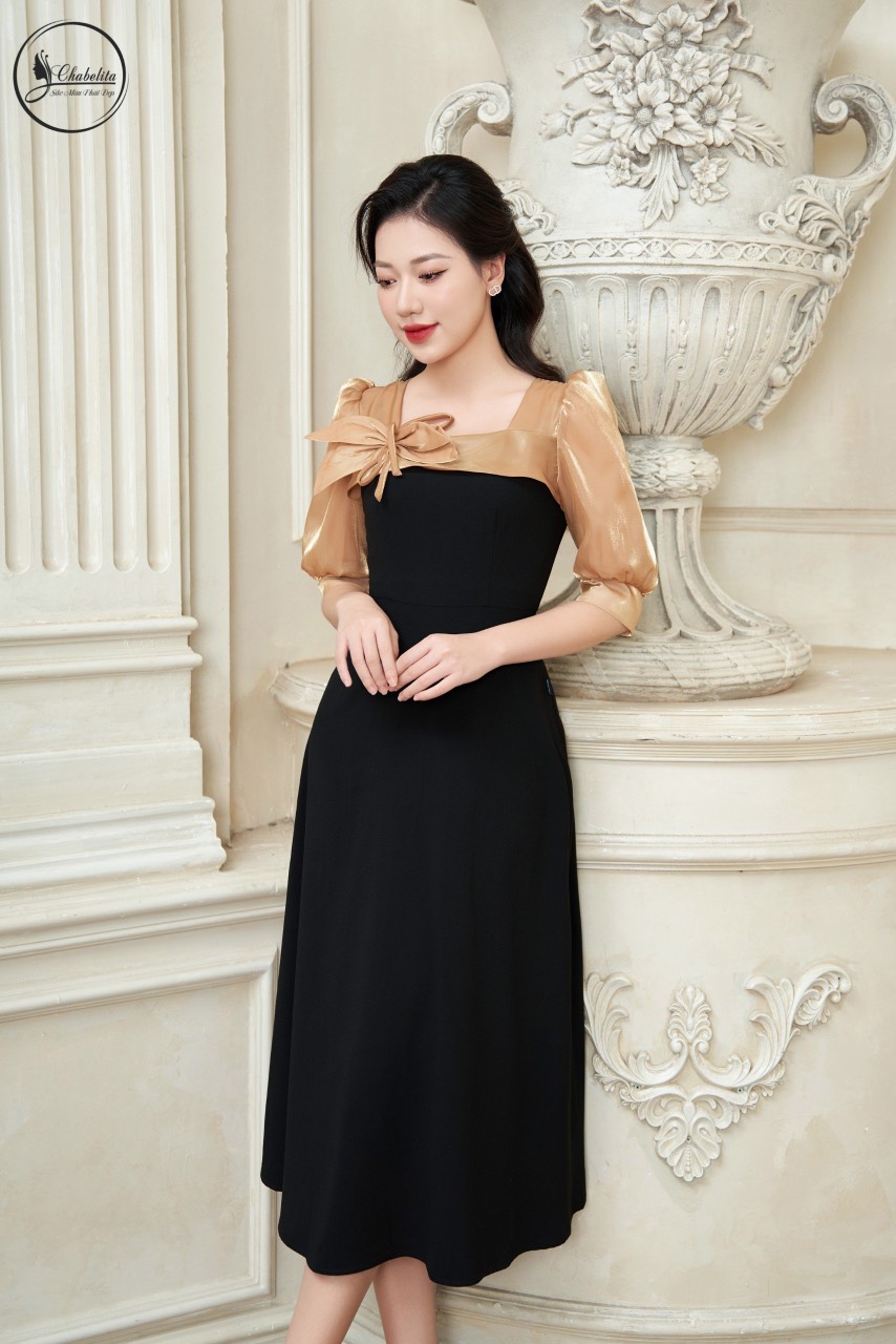 Đầm phối tay ngực màu đen