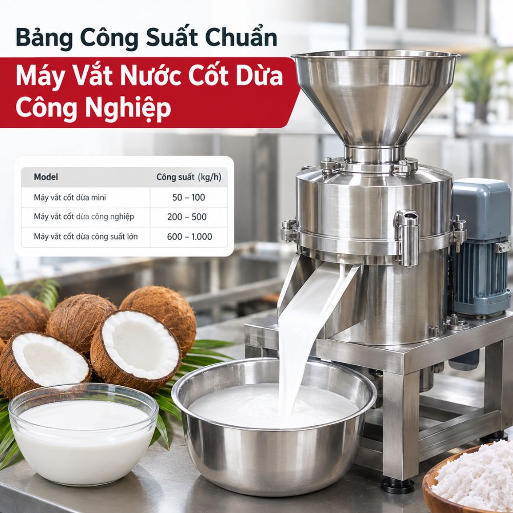 Bảng Công Suất Chuẩn Máy Vắt Nước Cốt Dừa Công Nghiệp