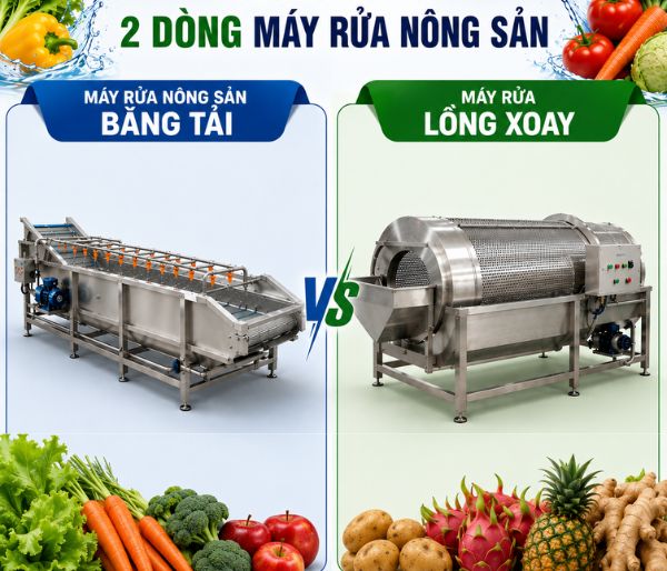 So Sánh Chi Tiết Máy Rửa Băng Tải Và Máy Rửa Lồng Xoay