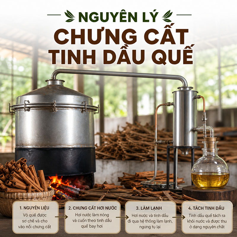 Nguyên lý chưng cất tinh dầu quế đơn giản