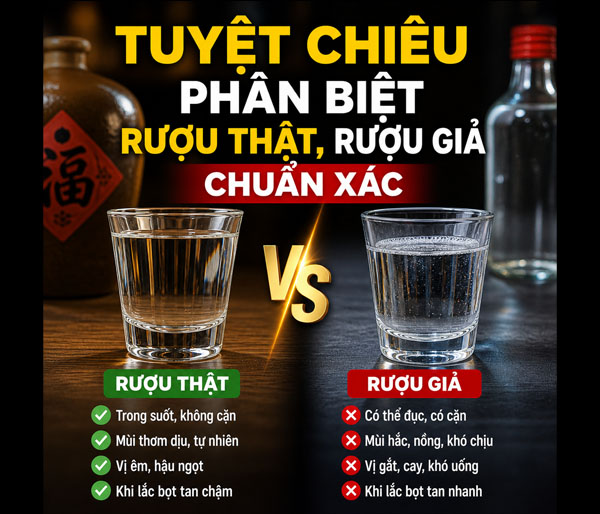 Tuyệt chiêu phân biệt rượu thật, rượu giả chuẩn xác