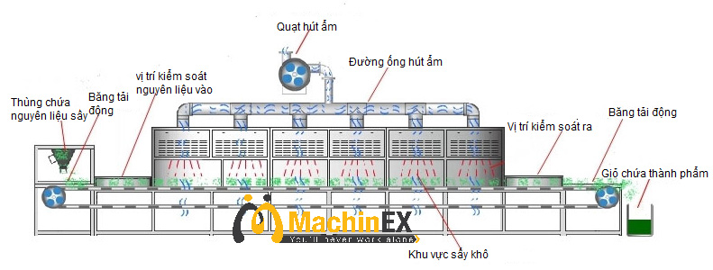quy trình sấy vi sóng băng tải