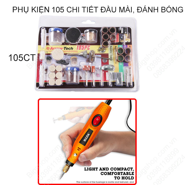 Máy mài, đánh bóng mini cầm thay chạy điện 220V/12VDC (loại tốt) kèm bộ phụ kiện đầu mài, đánh bóng