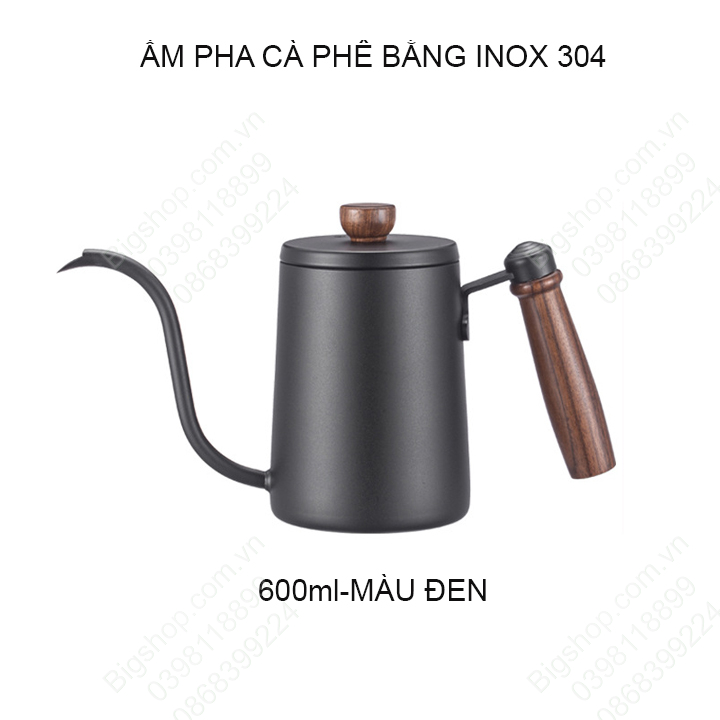 Ấm pha cà phê cổ ngỗng 600ml làm bằng Inox 304 cao cấp, loại có nhiệt kế hoặc không tùy chọn