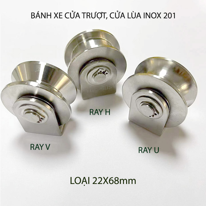 Bộ bánh xe cho cửa cổng trượt, cửa lùa bằng inox 201, loại 22x68mm, Hình U, V, H tùy chọn