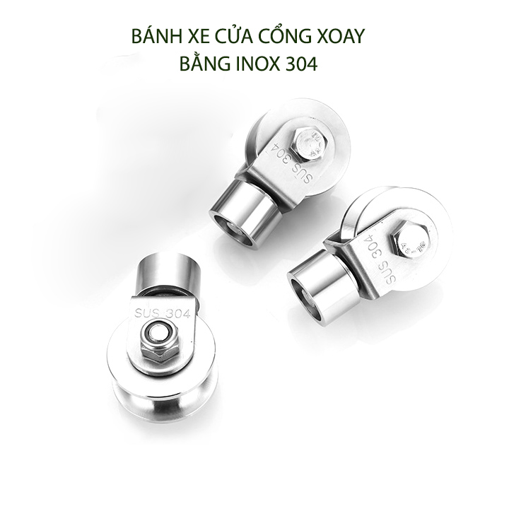 Bộ bánh xe cho cửa cổng trượt, cửa lùa bằng inox 304, loại xoay 360 độ, Kích thước 16x48mm