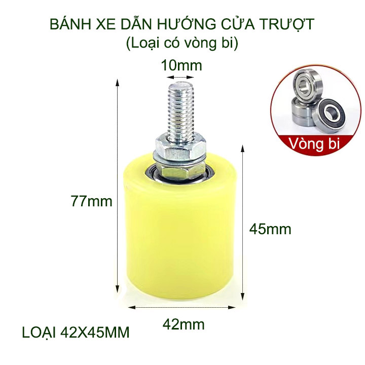 01 Bánh xe dẫn hướng cửa trượt, thân bằng nhựa PP, lõi thép có vòng bi