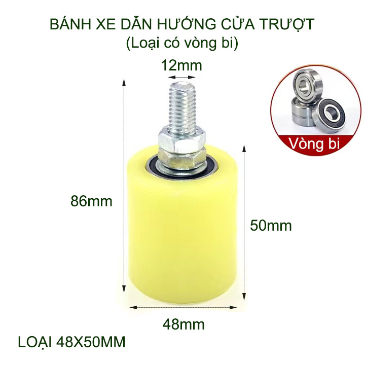 01 Bánh xe dẫn hướng cửa trượt, thân bằng nhựa PP, lõi thép có vòng bi