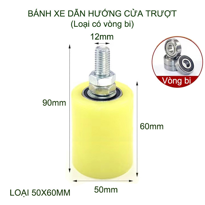 01 Bánh xe dẫn hướng cửa trượt, thân bằng nhựa PP, lõi thép có vòng bi