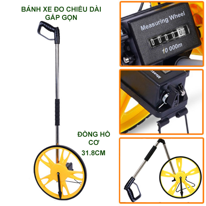 Bánh xe đo chiều dài gấp gọn, đồng hồ cơ, đường kính bánh 32cm