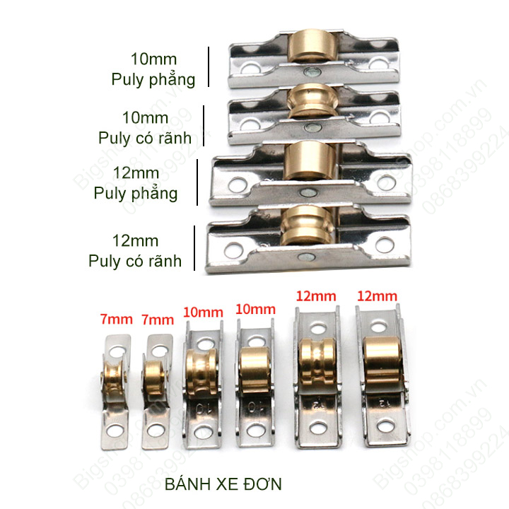 Combo 2 bánh xe đơn mini cho cửa trượt-cửa lùa, dùng cho cửa nhựa, nhôm, loại rộng 7mm