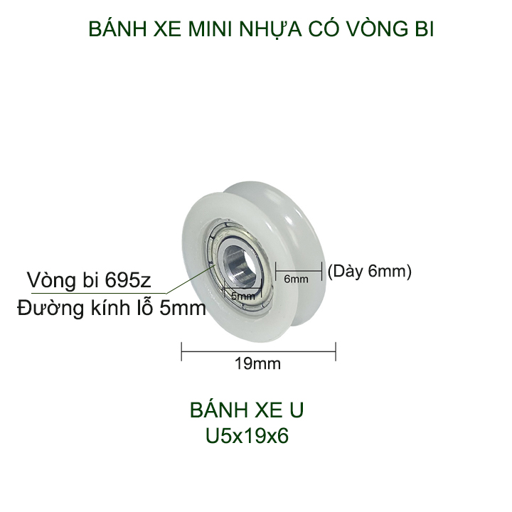 Bộ 05 Bánh xe nhựa mini có vòng bi (bạc đạn), dùng cho cửa trượt-lùa đa năng, nhiều loại tùy chọn