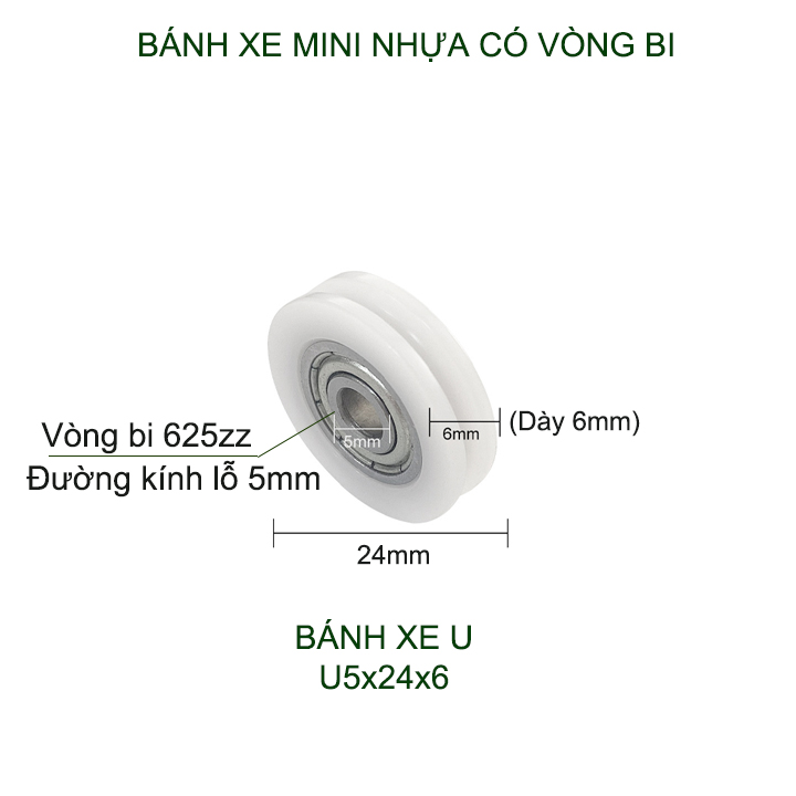 Bộ 05 Bánh xe nhựa mini có vòng bi (bạc đạn), dùng cho cửa trượt-lùa đa năng, nhiều loại tùy chọn