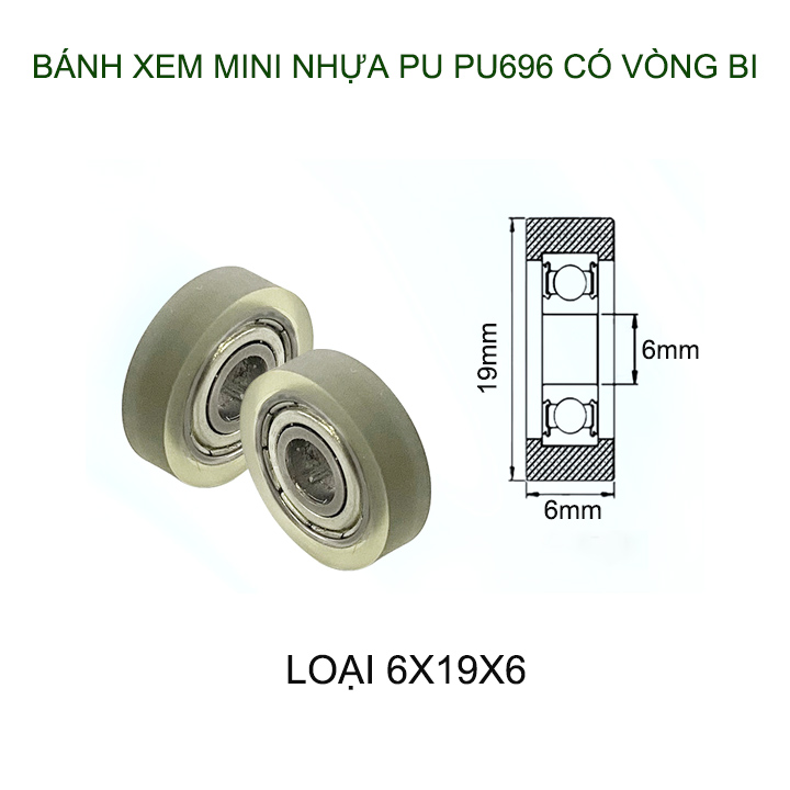 Bộ 05 Bánh xe nhựa PU mềm dẻo mini có vòng bi (bạc đạn), dùng cho cửa trượt-lùa đa năng, nhiều cỡ